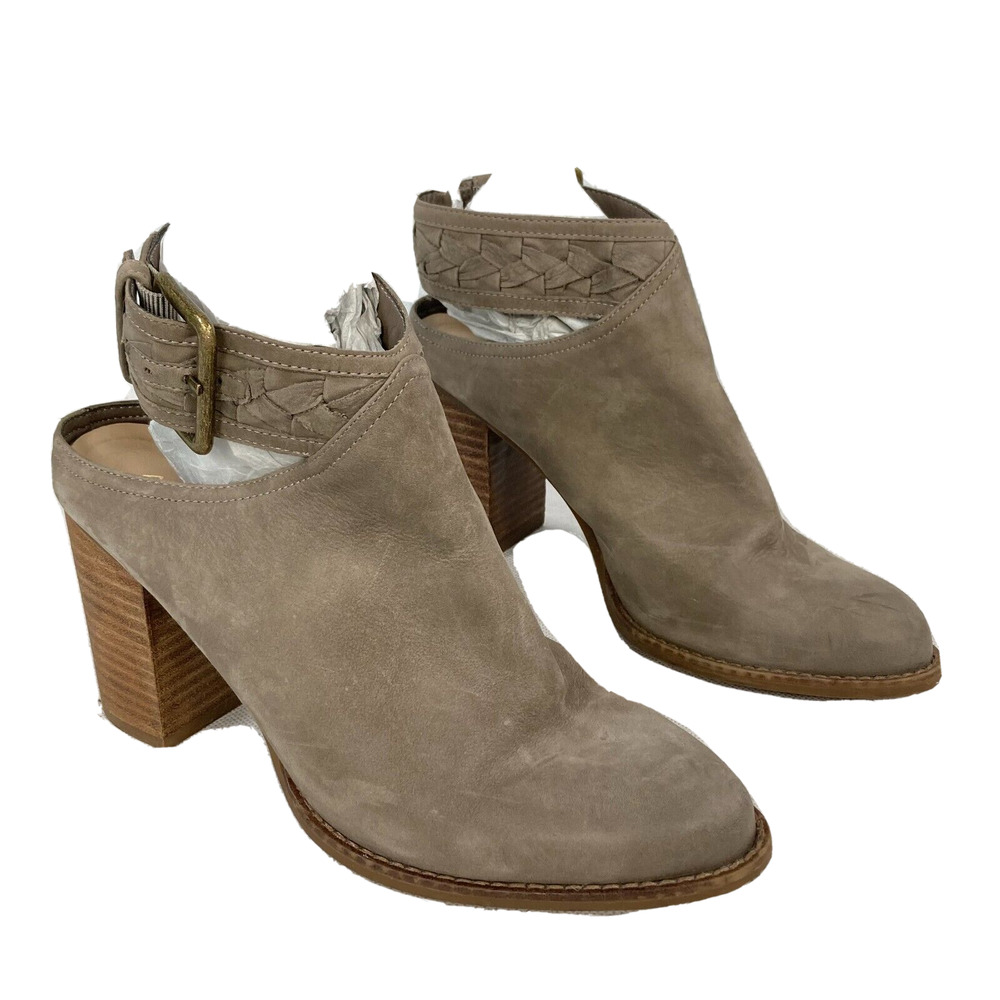 Aldo Boot Womens Sz 8.5 Brown Taupe Slingback Point Toe Block Heel Ankle Leather